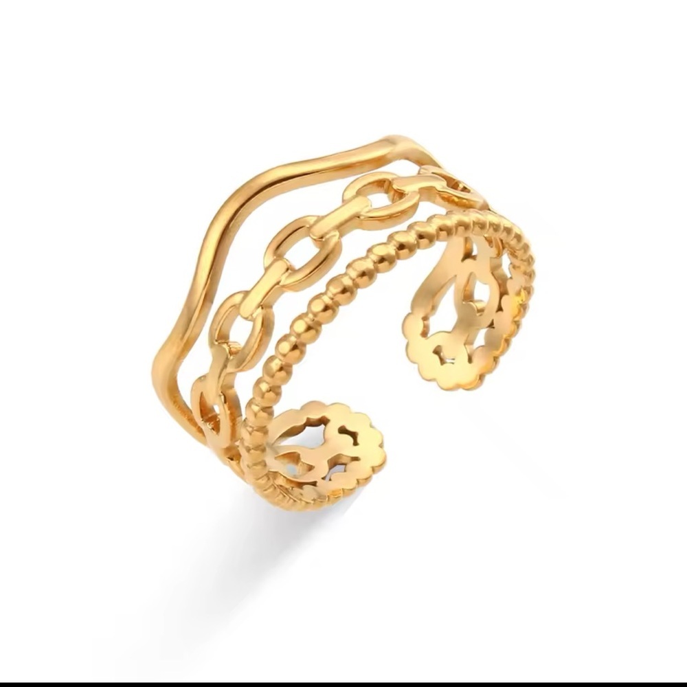 Fashion Ring Stainless Steel Gold Plated 18k Adjustable Size New